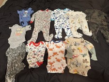 Baby Boy Mixed Clothing Lot Bodysuits Sleepwear Animal Space Dinosaur Multicolor
