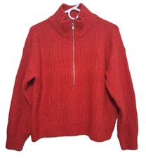Vince Camuto Half Zip Pullover Chunky Knit Sweater Red Women Medium