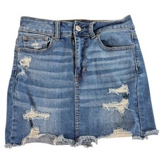 American Eagle Hi-Rise Mini Denim Skirt Size 4 Blue Stretch Distressed Y2K 90s