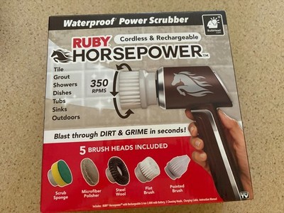 RUBY HORSEPOWER   Waterproof Cordless 360° Power Scrubber W/ 5 Heads! - NEW!
