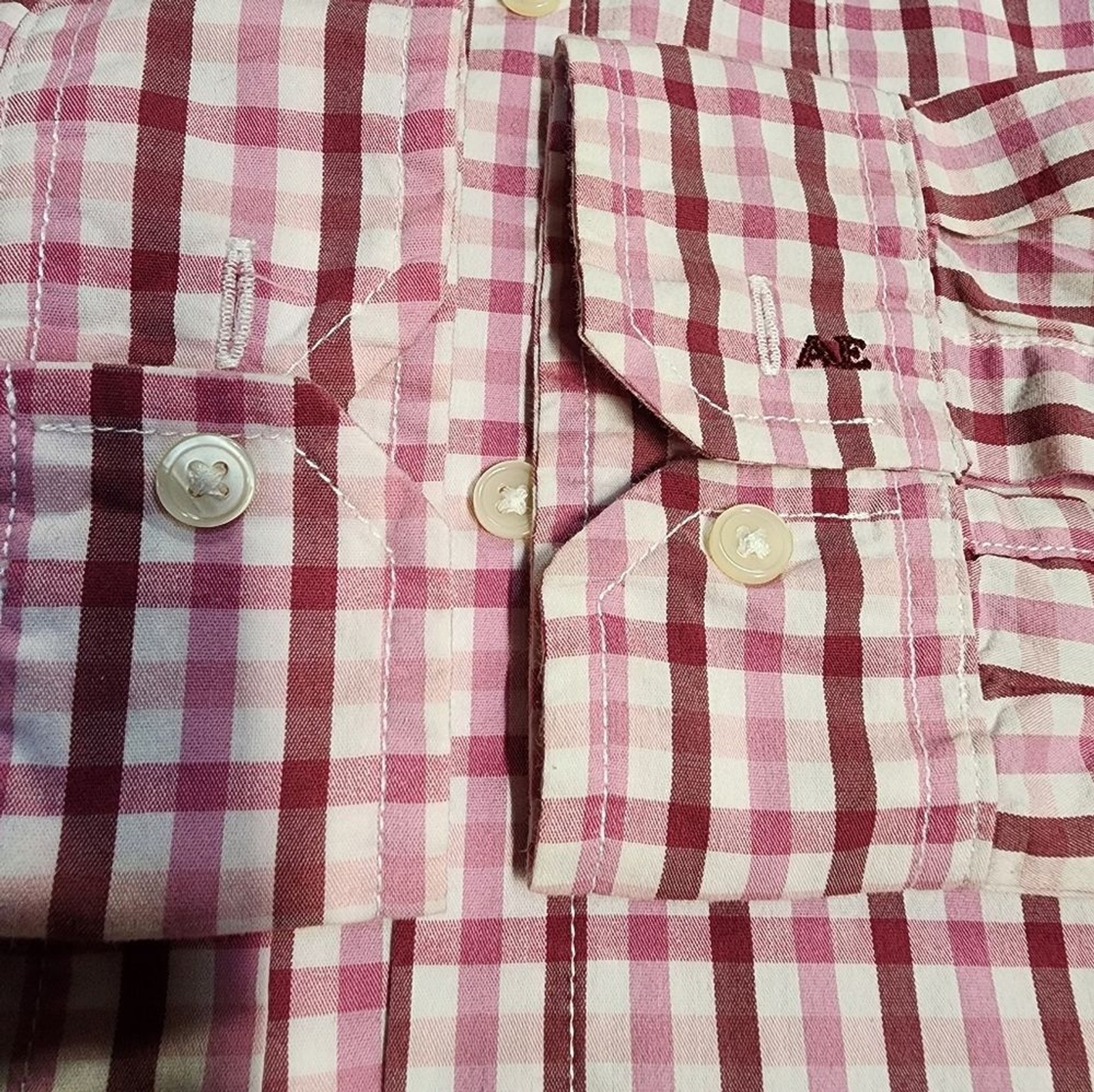 American Eagle Stretch Button-Down Shirt Pink Gin… - image 3