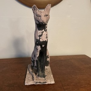 Vintage Bastet Egyptian Sitting Cat Statue-Concrete/metal