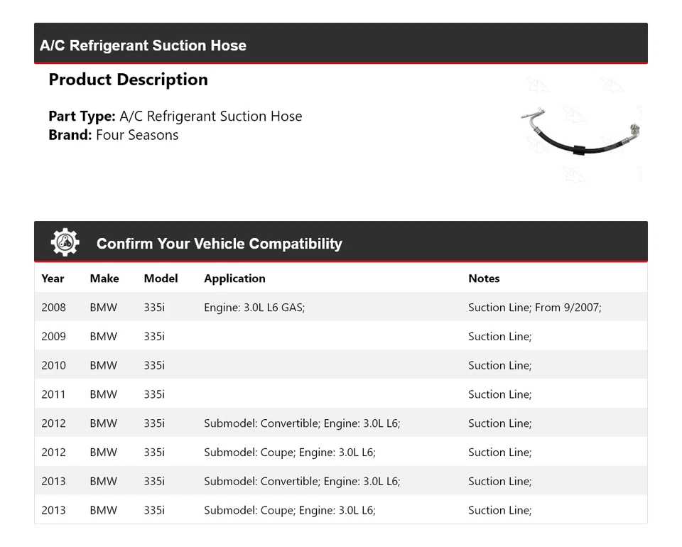 Manguera de succión de refrigerante aire acondicionado BMW 335i 2008-2013 4 estaciones 2009 2010 2011 Foto 2 de 4