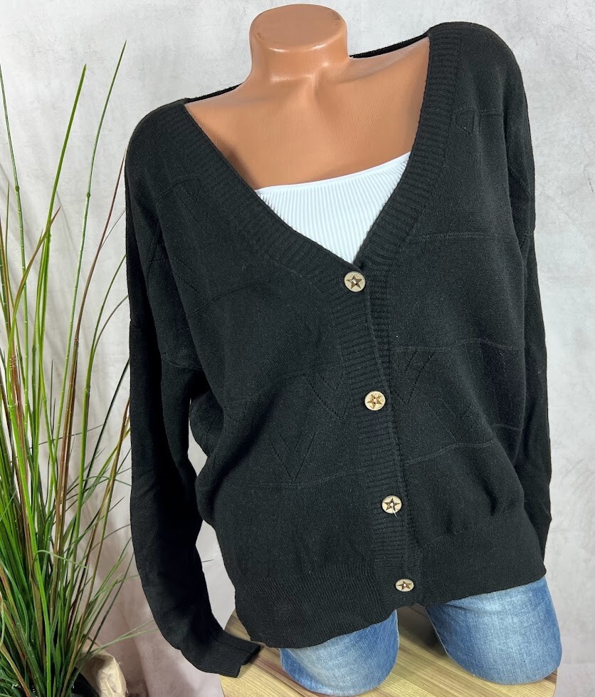 Strickjacke Cardigan Italy feinstrick Holzknöpfe SCHWARZ 38 40 42