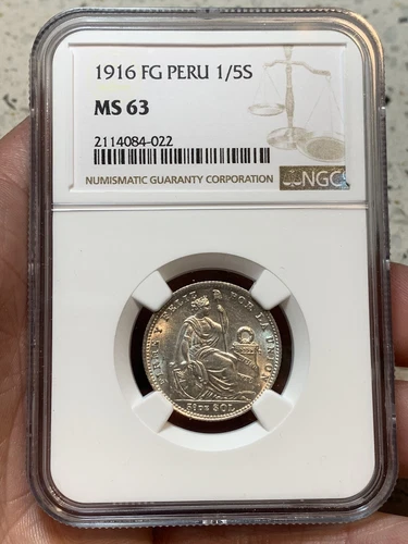 1916 FG PERU 1/5 SOL NGC MS63 BEAUTIFUL SILVER - Combined shipping! S090