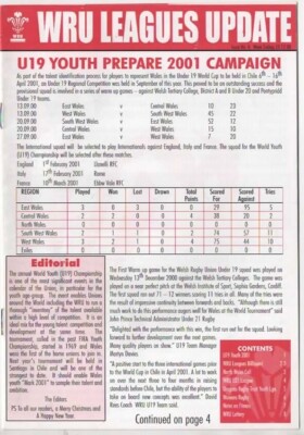 WRU LEAGUE UPDATE Issue 4 weekending 23/12/2000