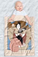 Looney Tunes Soft Fleece Baby Blanket, Cozy Crib Throw 30"x40" Taz Closeup
