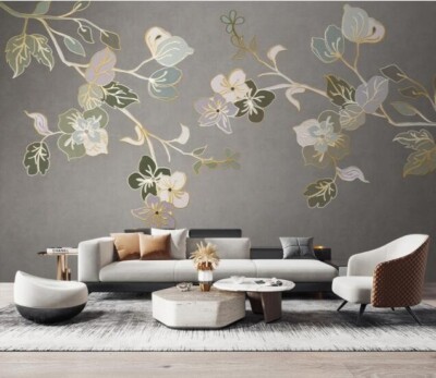 3D Green Flower Branch ZHUA761 Wallpaper Wall Murals Removable Self-adhesive Ann