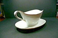 Antique 1921 Gravy Bowl Bavaria White Porcelain Gold Trim Attached Plate 