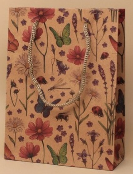 NEW Brown Paper Flower And Butterfly Design Pattern Gift Bags