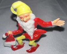 Vintage Rare 1950's HTF Plastic Elf W/Santa Hat Decoration USA approx. 2.75"