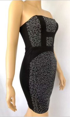 Leopard Dress XS Strapless Bustier Mini Black cocktail Sexy dress  Bloomingdales | eBay