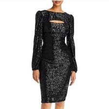 AQUA NWT 298 Black Sequin Knee Length Formal Cocktail Dress