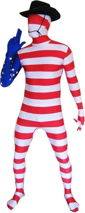 Adulto EE. UU. Morphsuit Hombres Mujeres Bandera Americana Skinsuit Zentai Traje Disfraz M-XXL Foto 2 de 4