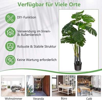 Kunstpflanze 120cm Zimmerpflanze Monstera Dekopflanze Palme mit 20 Blttern  | eBay.de