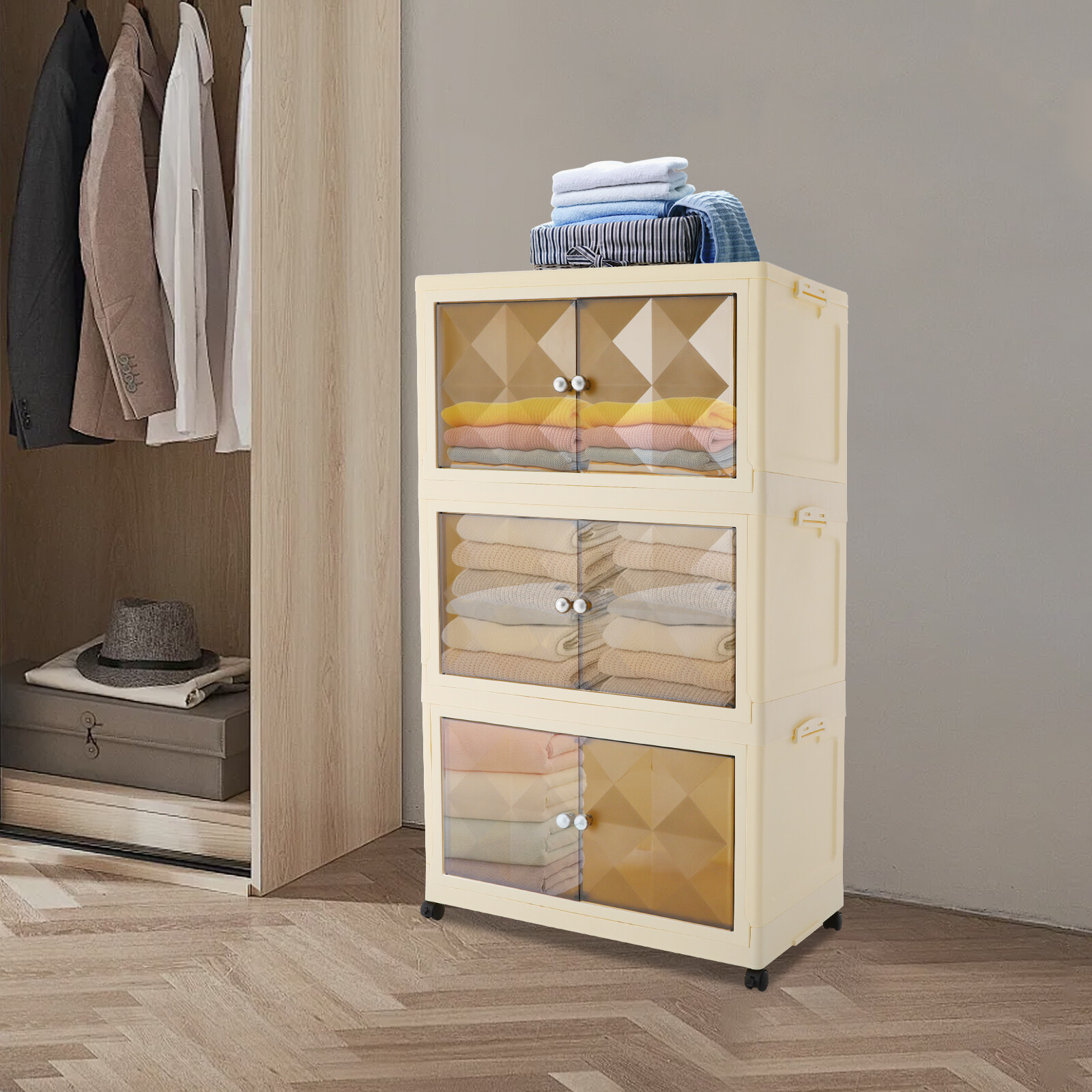 3-Tier Stackable 21Gal Foldable Storage Bin with Lid