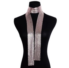 New Pink Rose Gold Sequins Scarf - Skinny Party, Steam Punk Scarf 55"x 6"