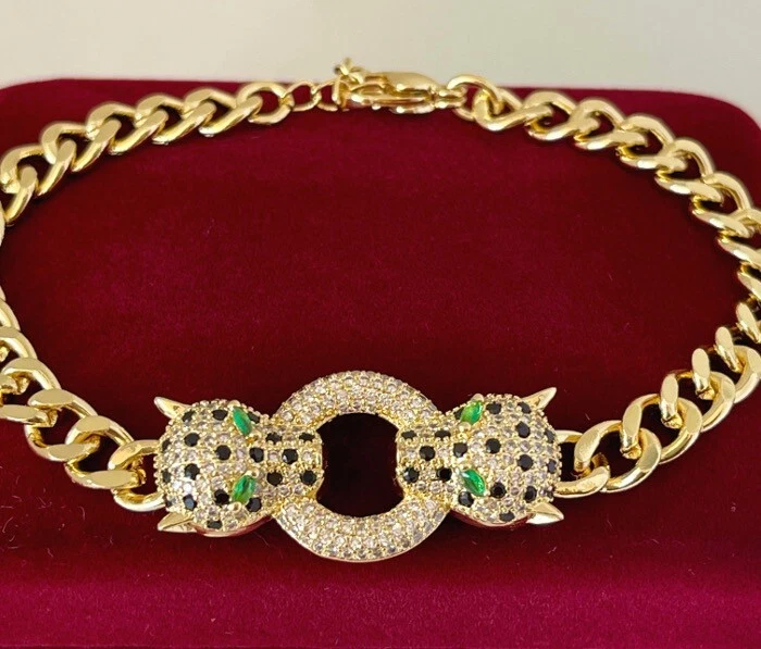 Luxus Panther Panzerkette Armband Zirkonia 585er Gold 14K vergoldet 17,5-21,5cm - Bild 4 von 4