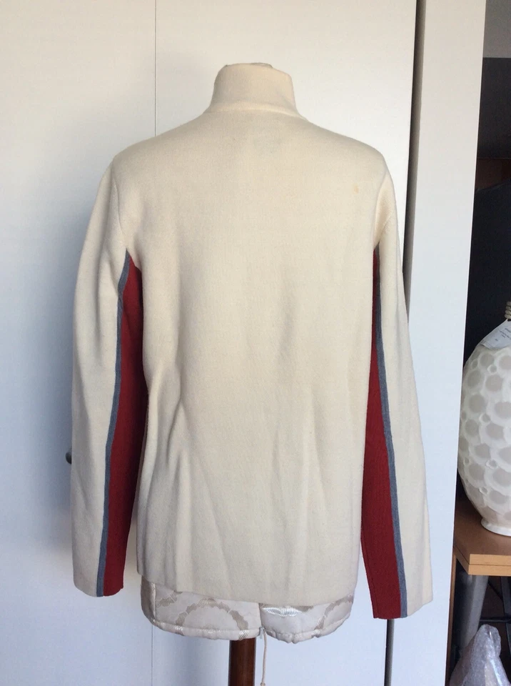 VICTORINOX MEN RED & IVORY WOOL LONG SLEEVE ZIP UP CARDIGAN SWEATER SZ SMALL - Image 3 of 4