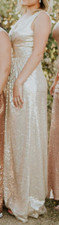 NWT Kate Kasin Women Sequin Dress Sleeveless Maxi Evening Prom Dress KK19 Gold