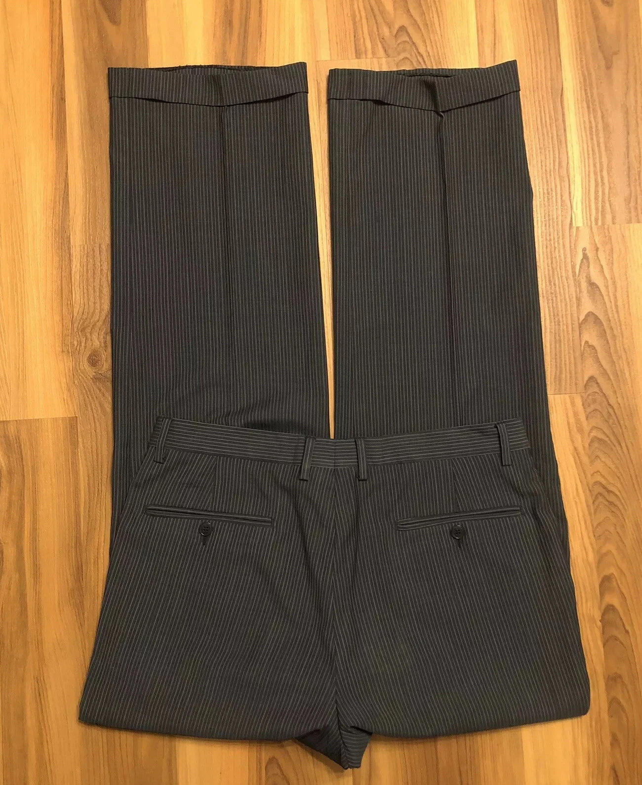 Pantalone Versace Collection grigio blu a righe lana piatto davanti taglia uomo 34x32 us intime ottimeioni