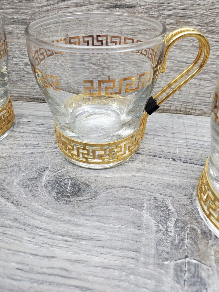 Винтажный Libbey 1960-х греческий набор из 4 ключей стеклянная чашка кружка металл с ручками барная стойка - Изображение 4 из 4