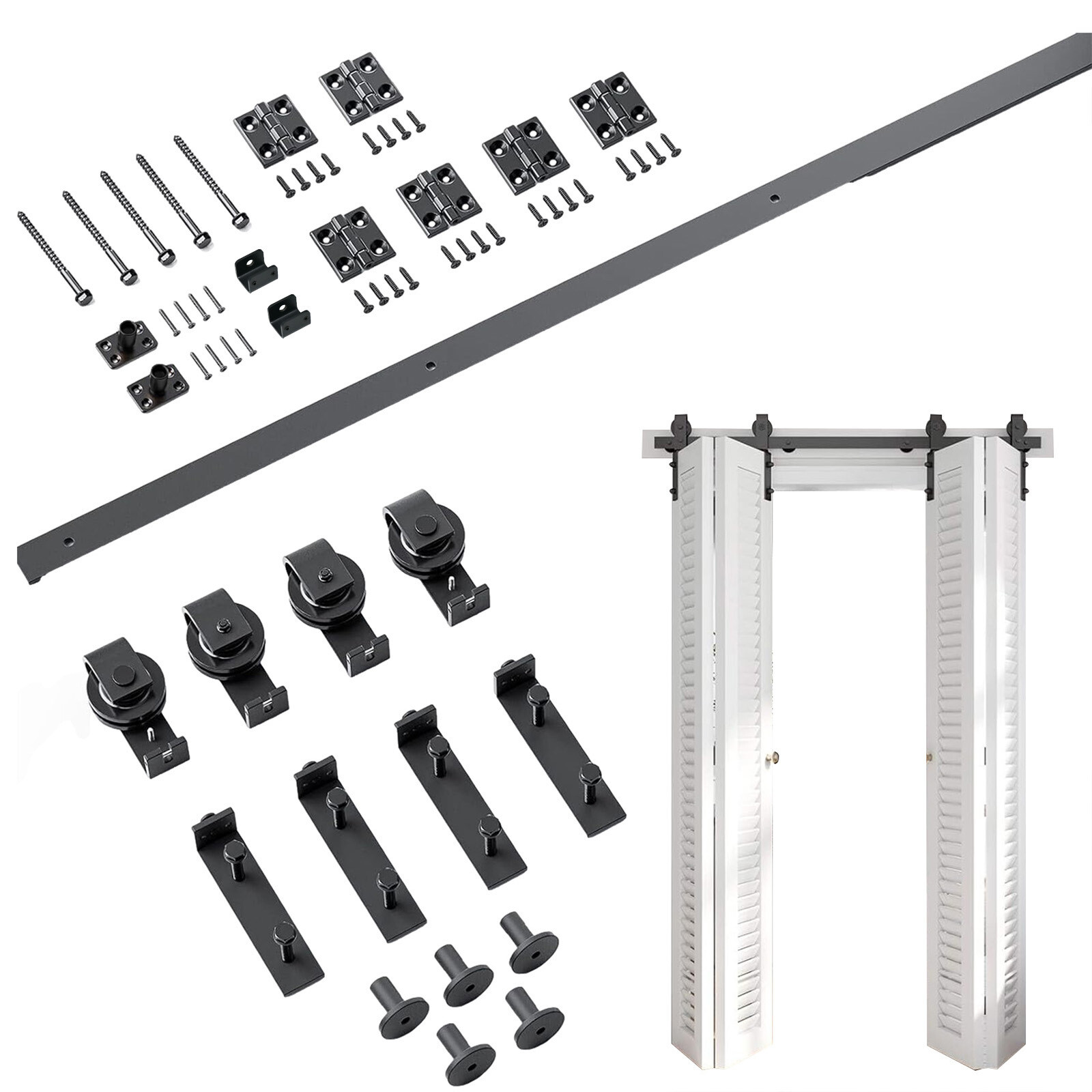 5ft Top Mount Roller Bifold Sliding Barn Door Hardware Kit Closet Hang Track Rac