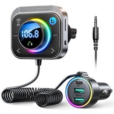 66W Bluetooth Car Adapter with HiFi Bass LED Light and 3 Charging Ports
