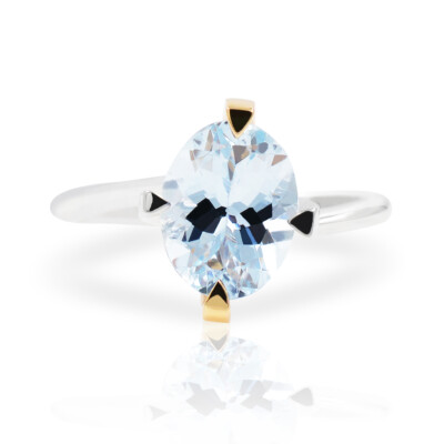 Comete Aquamarin zweifarbiger Gold Damen Ring 18K Größe 6,5