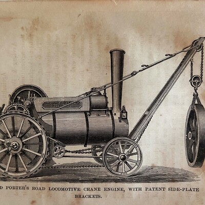 Locomotive Crane 1876 Worlds Fair Centennial Expo Victorian Engraving DWAA3A