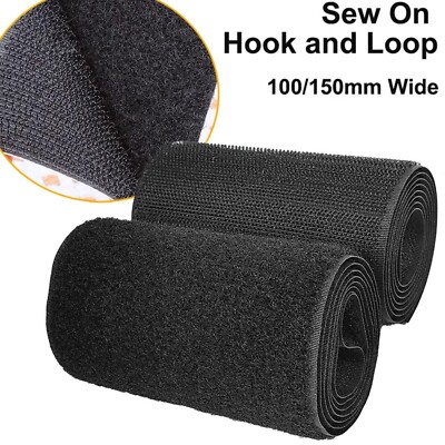 Hook And Loop Tape Non Adhesive 1Meter Sew On Fastener Nylon Strips Fabric Black