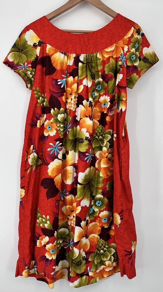 Maxi Vestido REEF Hawaiano Vintage Amarillo Rojo Floral Tanque Sol Mediano/L Bolsillo Foto 2 de 4