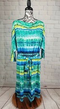 Avenue women's stretch knit geo print tie waist dress sz 26/28 long sleeve b16a