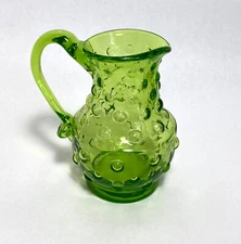 Vintage KANAWHA GLASS Emerald Green HOBNAIL Mini Pitcher Creamer MCM 1960s Retro