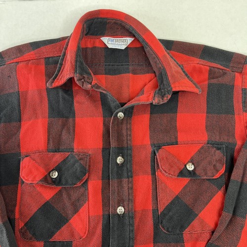 Vintage Five Brothers Red Buffalo Plaid Long Sleeve Flannel Shirt Size Large - Picture 5 of 8