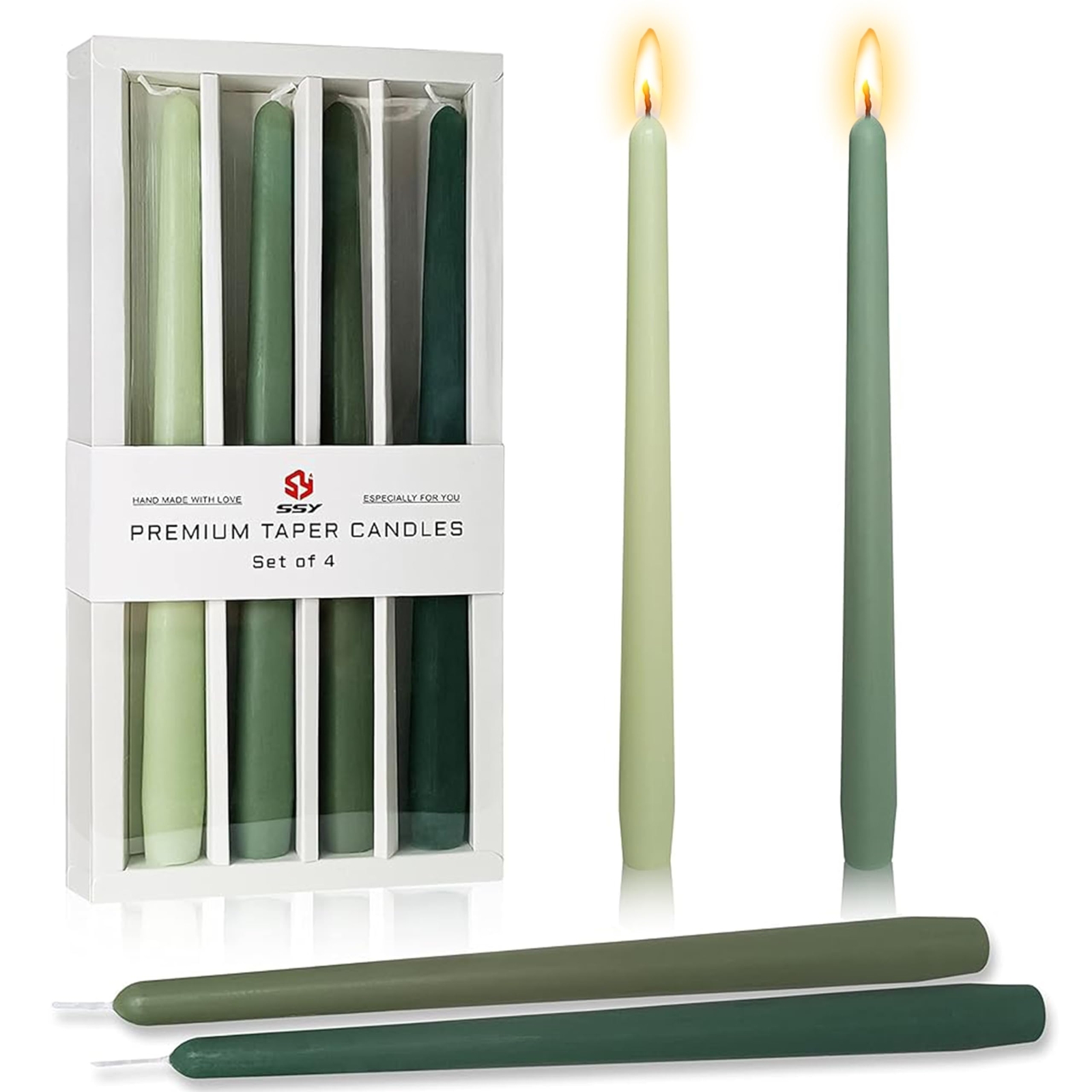 Gradient Green Spiral Taper Candles 10 Inch Unscented 4 Pack
