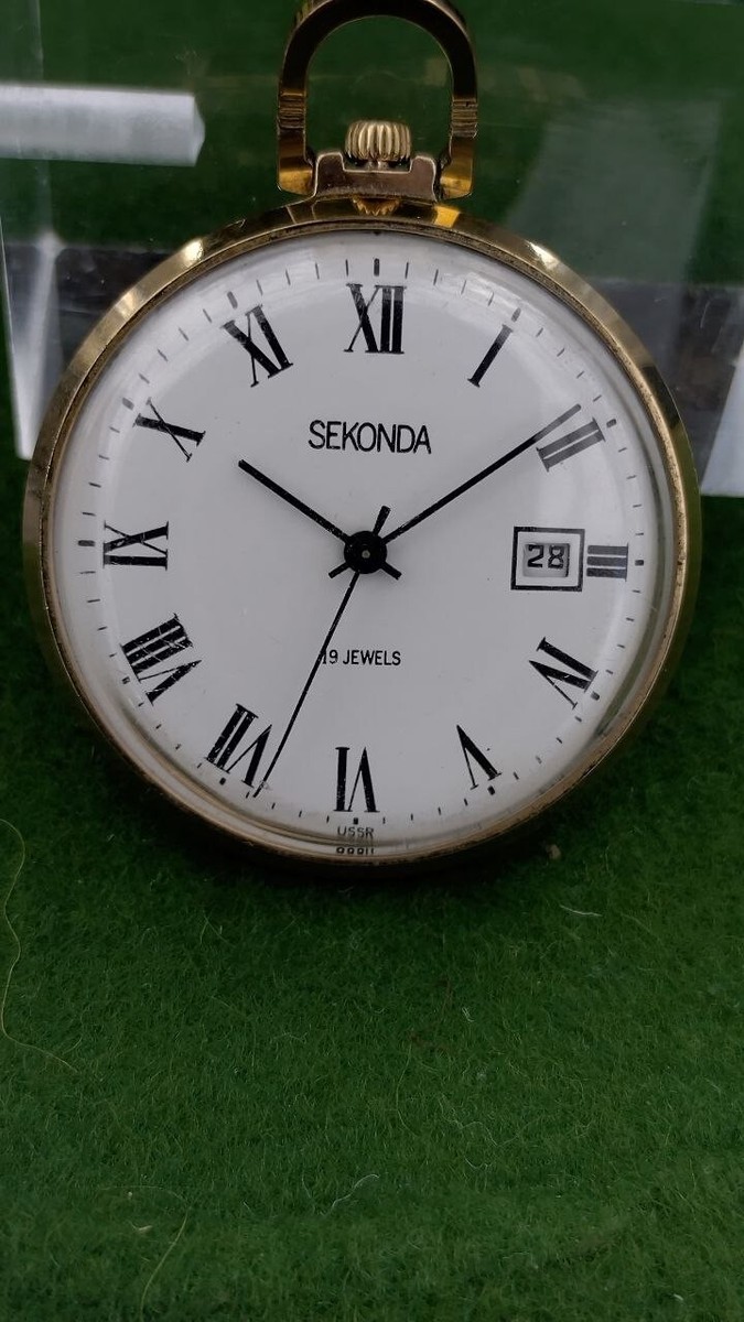 Soviet Sekonda Pocket Fob Watch 19 Jewels Gold plated USSR UK