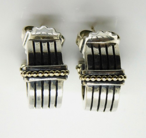 CLASSIC LAGOS CAVIAR STERLING SILVER 18K GOLD TWO-TONE OPEN BACK HOOP EARRINGS - Picture 4 of 4