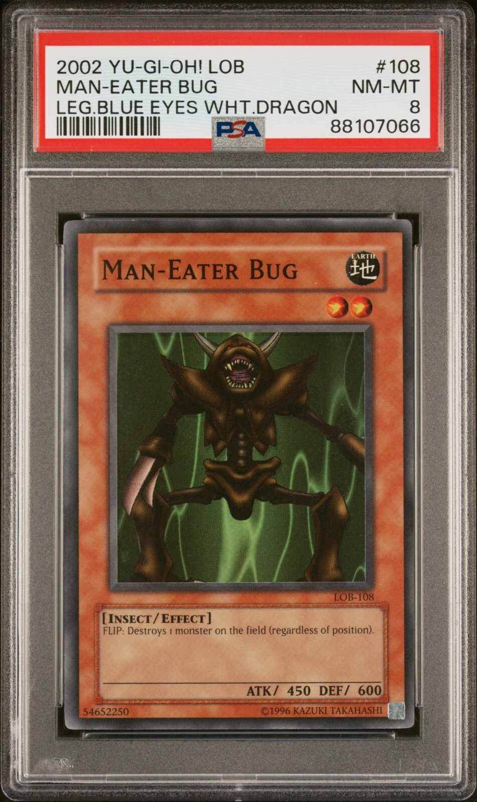 2002 Yu-Gi-Oh! Legend of Blue Eyes White Dragon Man-Eater Bug (#108) NM PSA 8