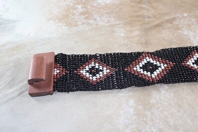 Western Womens Belt 29x 2 in Beaded Stretch Black Brown  display picture 1