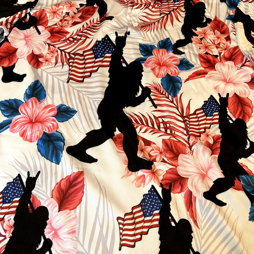 Bigfoot Sasquatch Golf Shirt Mens XL Polo Shirt USA Flag Floral Rock Print New - Picture 2 of 10