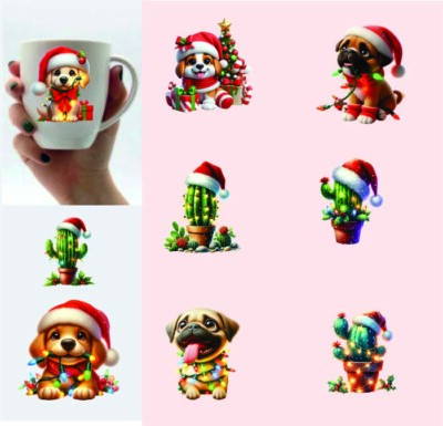 9x gemischte Weihnachtskaktus Pflanze-Welpe-Vinyl Sticker-Decal-Tumbler-Party Deko