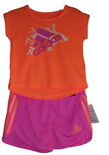 ADIDAS Baby Girl's 2 Piece T-Shirt  Short Set PINK Size: 12 Months NWT 32.00