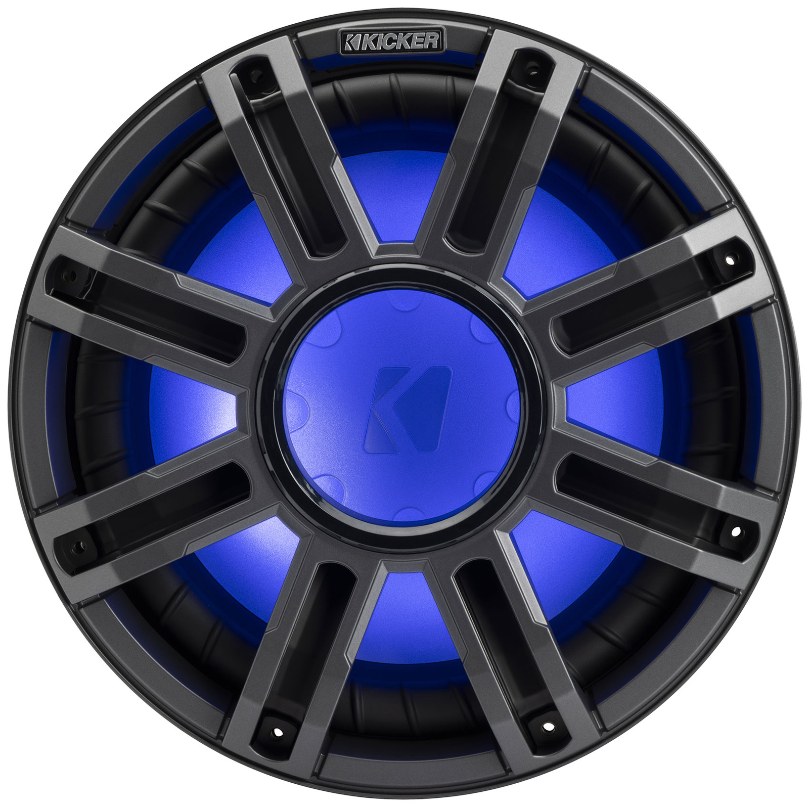 Сабвуфер KICKER 51MWF124 12 мощностью 450 Вт для морских судов с воздушным охлаждением и чернымибелыми сабвуферными решетками