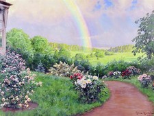 garden rainbow flowers by J. Krouthen Tile Mural Kitchen Backsplash Ceramic 10x8