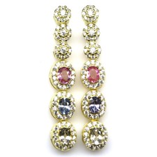 Multi Color Sapphire Drop Earrings 925 Sterling Silver CZ Dangle