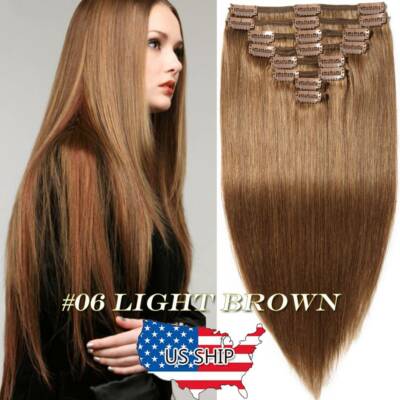 THICK Clip In Russian Human Hair Extensions Full Head Double Weft Remy Hair Soft