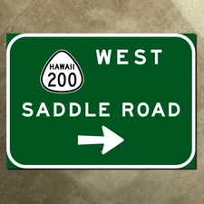 Hawaii Saddle Road route 200 highway road guide sign 1965 big island Hilo 21x15