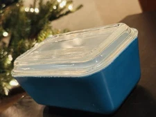 Vintage Pyrex Refrigerator Dish Primary Blue 502-B with Ribbed Lid 502-C