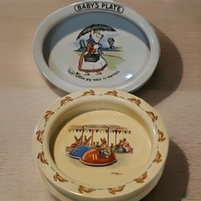 Set Royal Doulton Bunnykins Ceramic Baby Plate Round Printed Backstamp England.